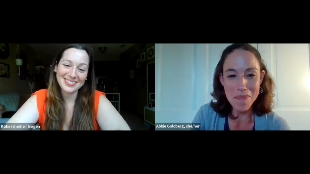 Screenshot of Abbie Goldberg PhD and Katie Bogen, CLAA co-leader