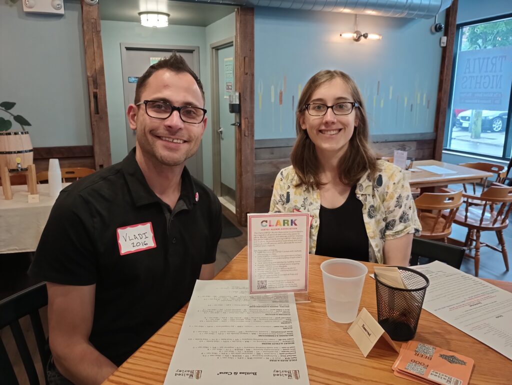 Vladi Highland ’16 Psy.D. & Jennifer Laponte ’16, CLAA co-leaders and co-hosts of Providence Pride Meetup 2023