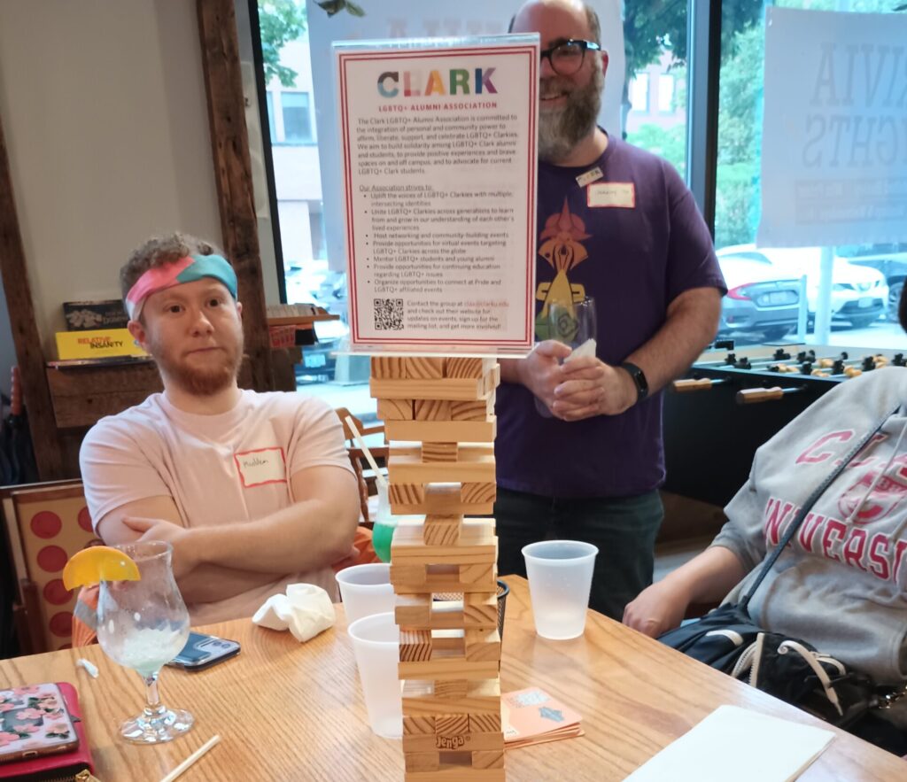 Attendees playing Jenga at Providence Pride Meetup 2023