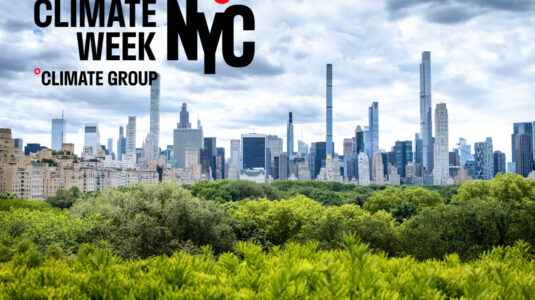 Climate Week poster with city of NYC with Central Park