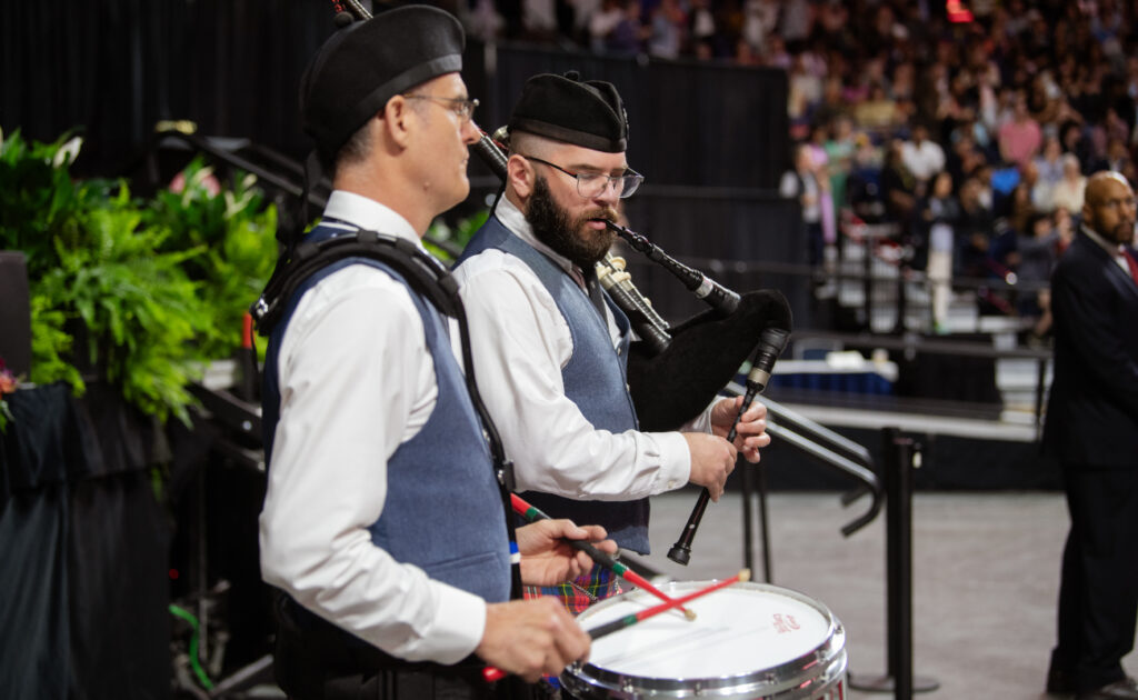 Drummer and bagpipe player