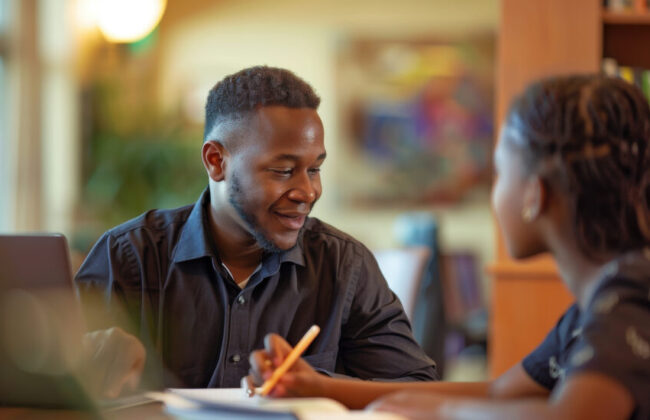 teacher with young middle school student