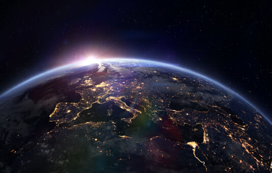sun rising over earth