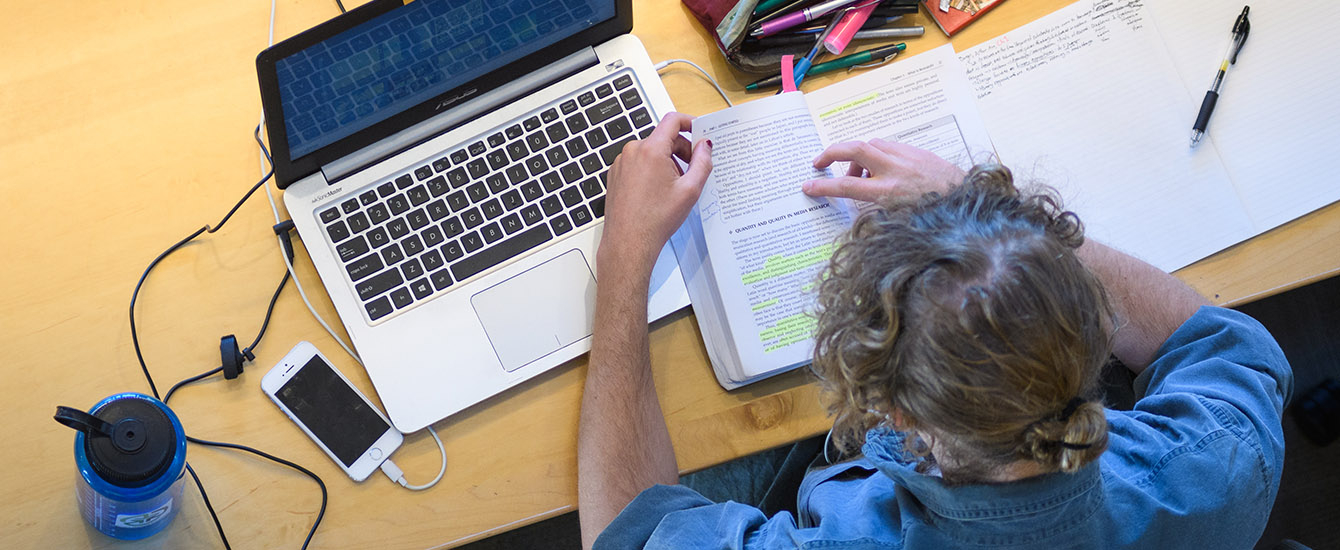Student studying in library