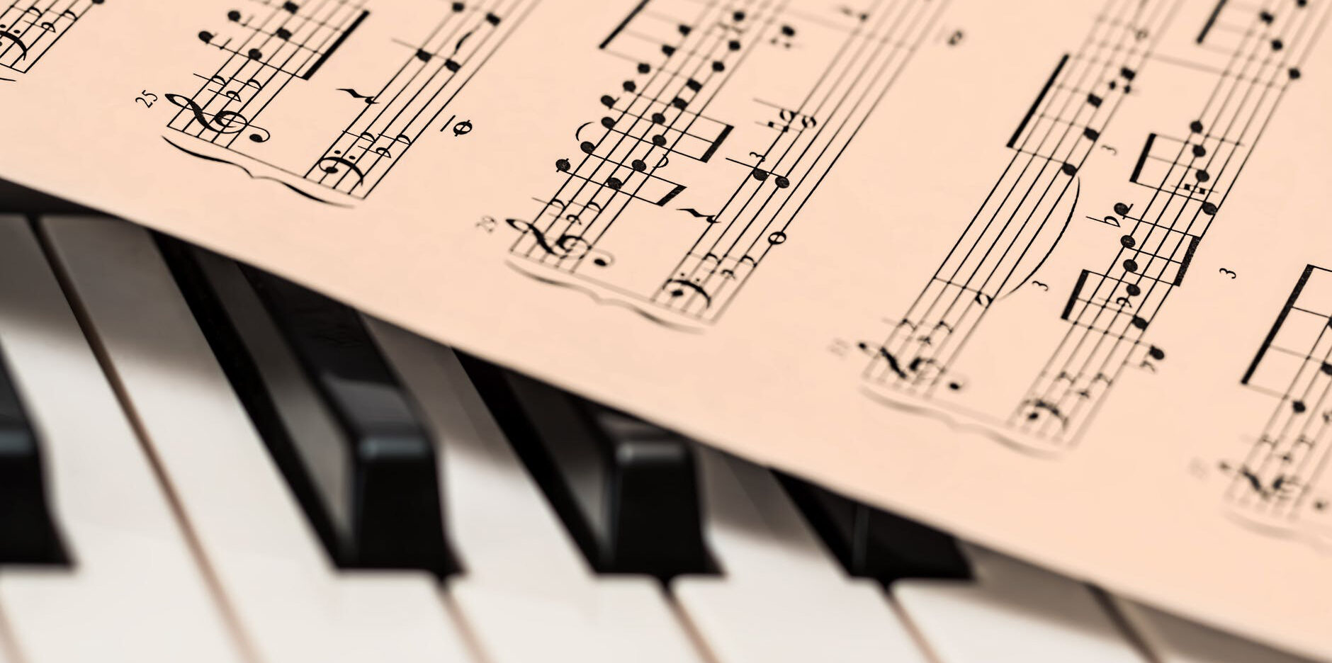 Piano keys with sheet music