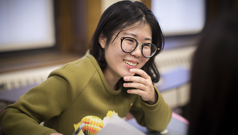 female student in class