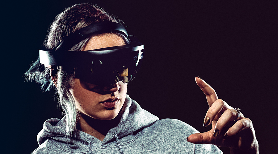 student with ai glasses on