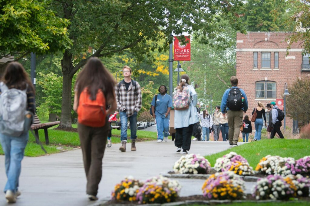 Students walking on campus
