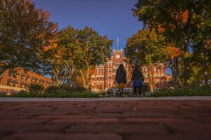 Jonas Clark Hall as seen from the front gates