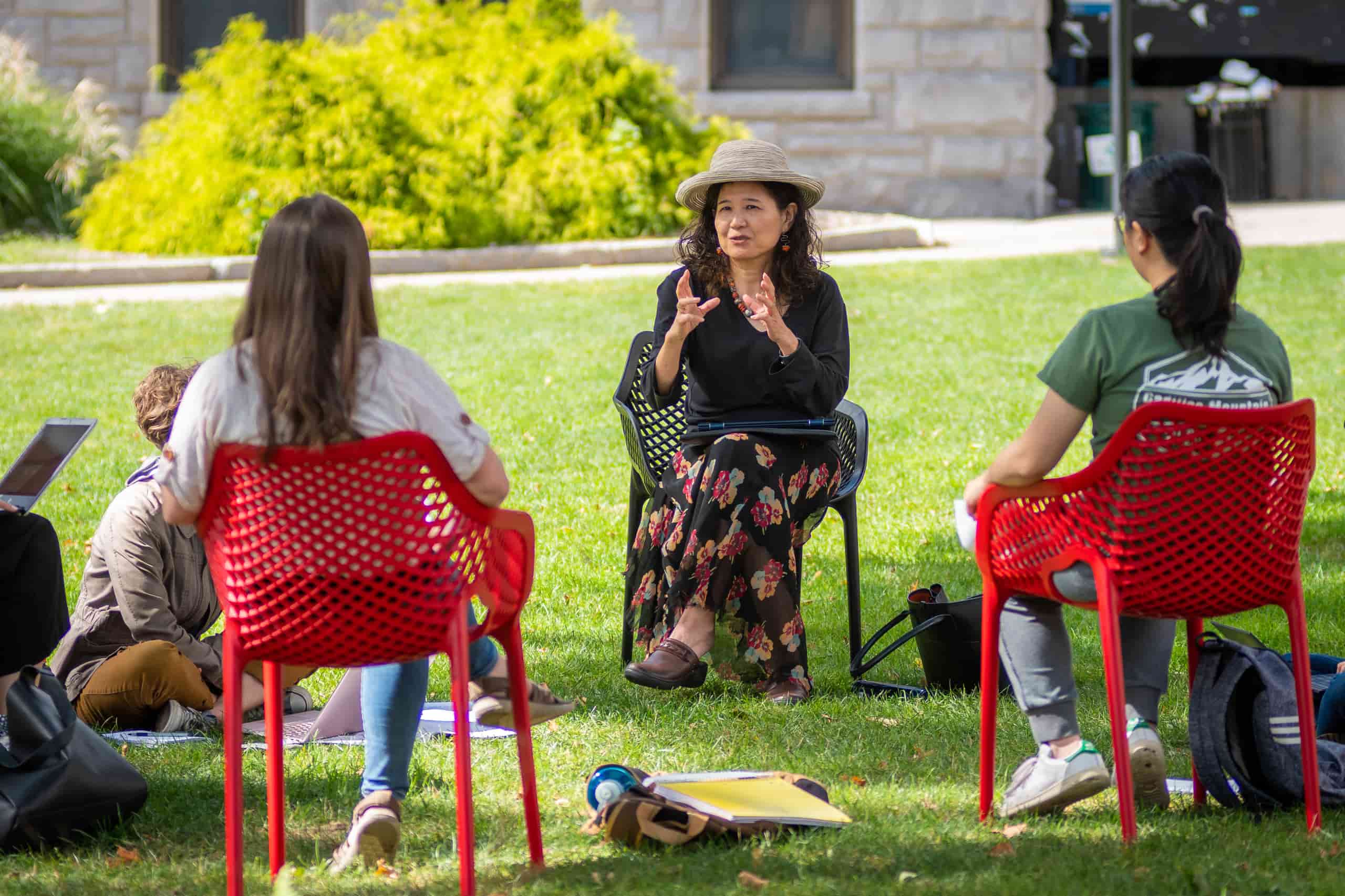 Yuko Aoyoama teaches her class outdoors