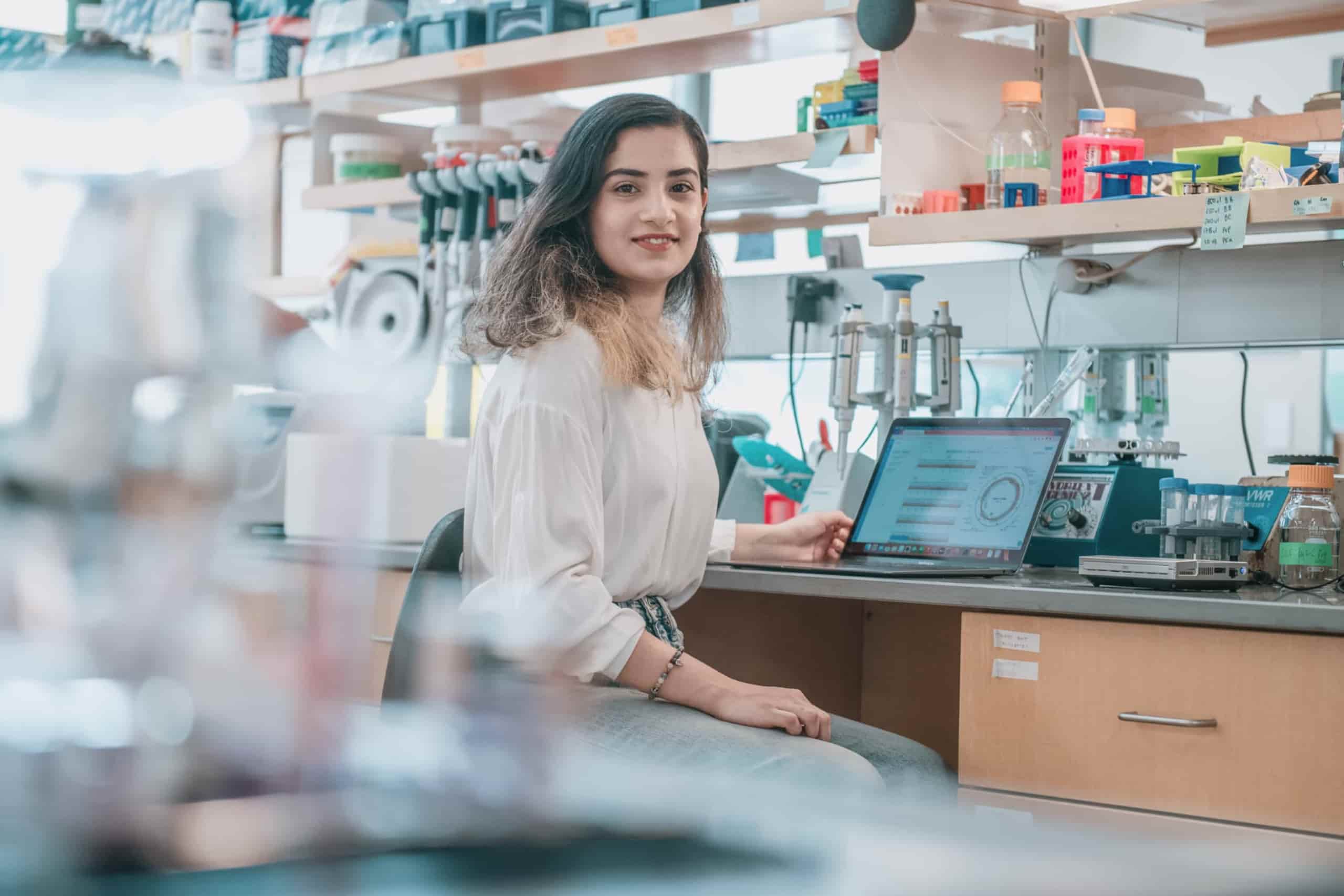 Kreenjala Pyakurel works in the lab