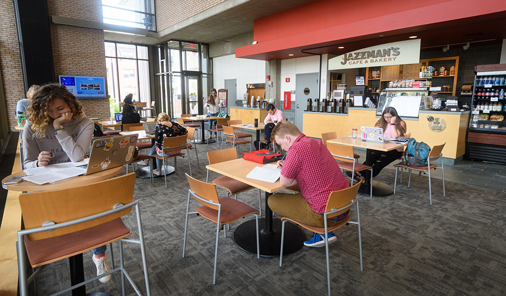 students sitting in Jazzman's cafe