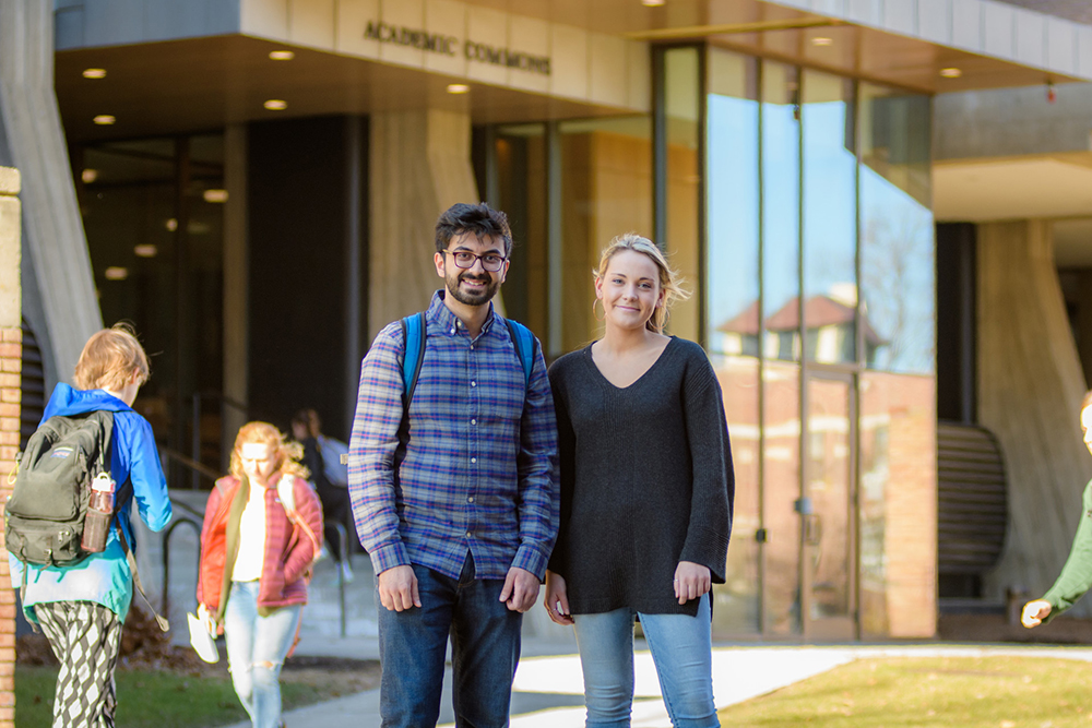 students in front of the librryy