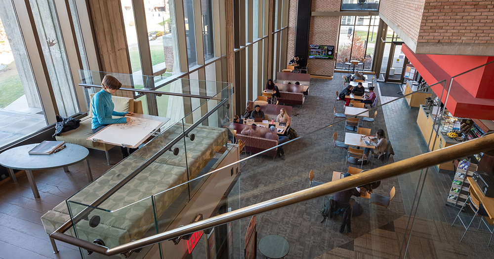 wide open area of the library
