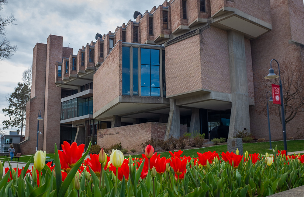 goddard Library with tuillips