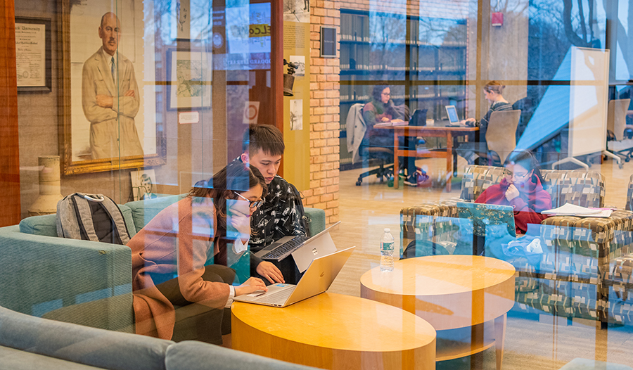 students in library