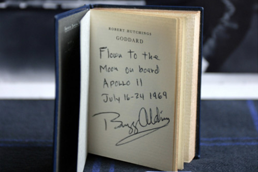 This miniature autobiography of Robert Goddard traveled to the moon with astronaut Buzz Aldrin during the 1969 moon landing.