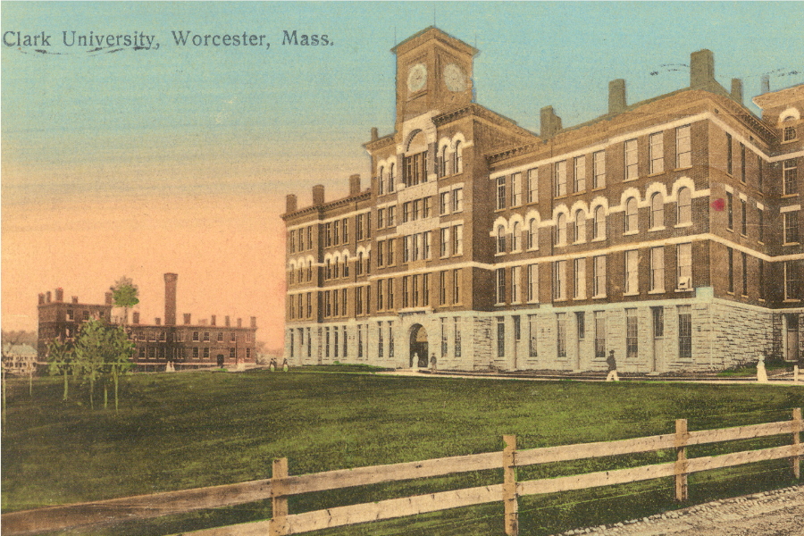 Postcard depicting Jonas Clark Hall and the Science Building.