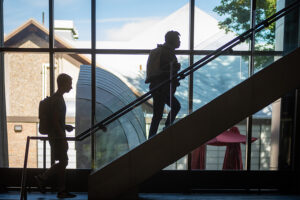 student going up stairs