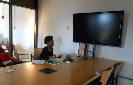 student study room in the library with large monitor