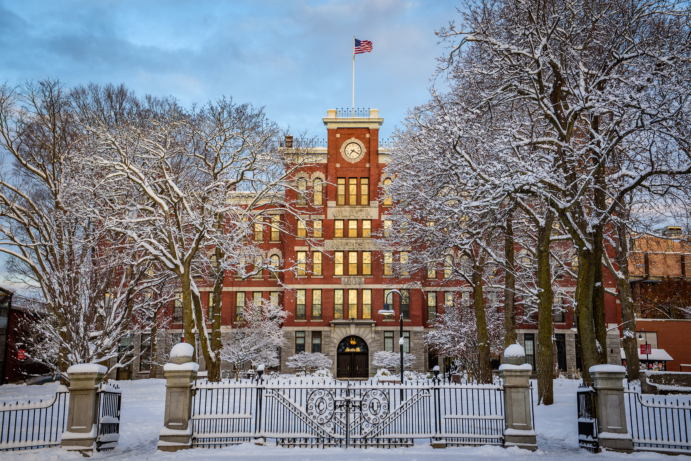 Jonas Clark Hall - building winter scene