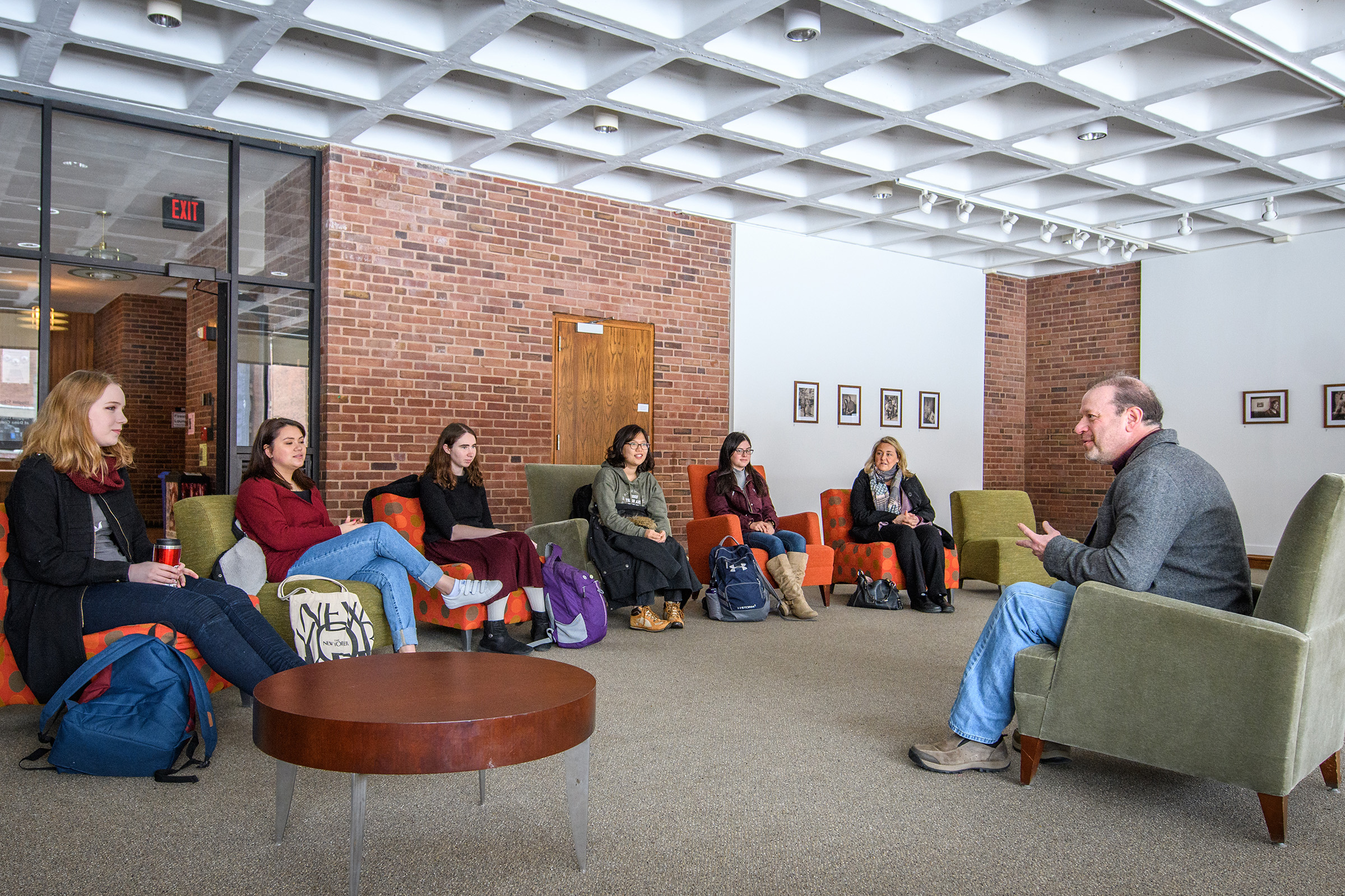 Dana Commons -  professor talking to sudents
