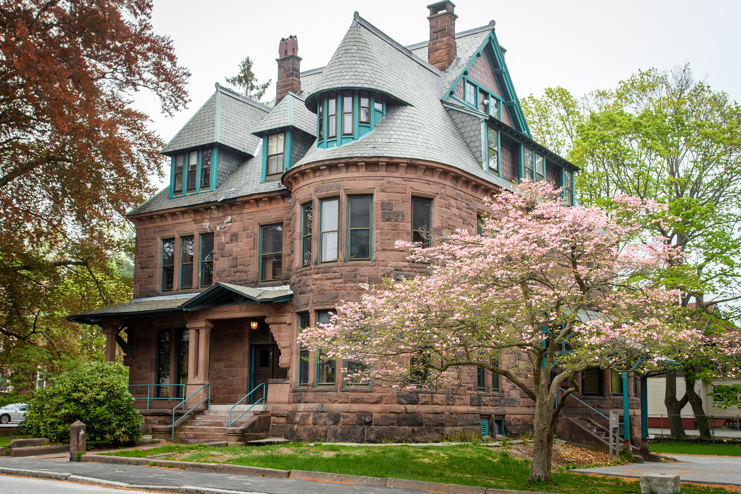 George Perkins Marsh Institute - spring trees in bloom