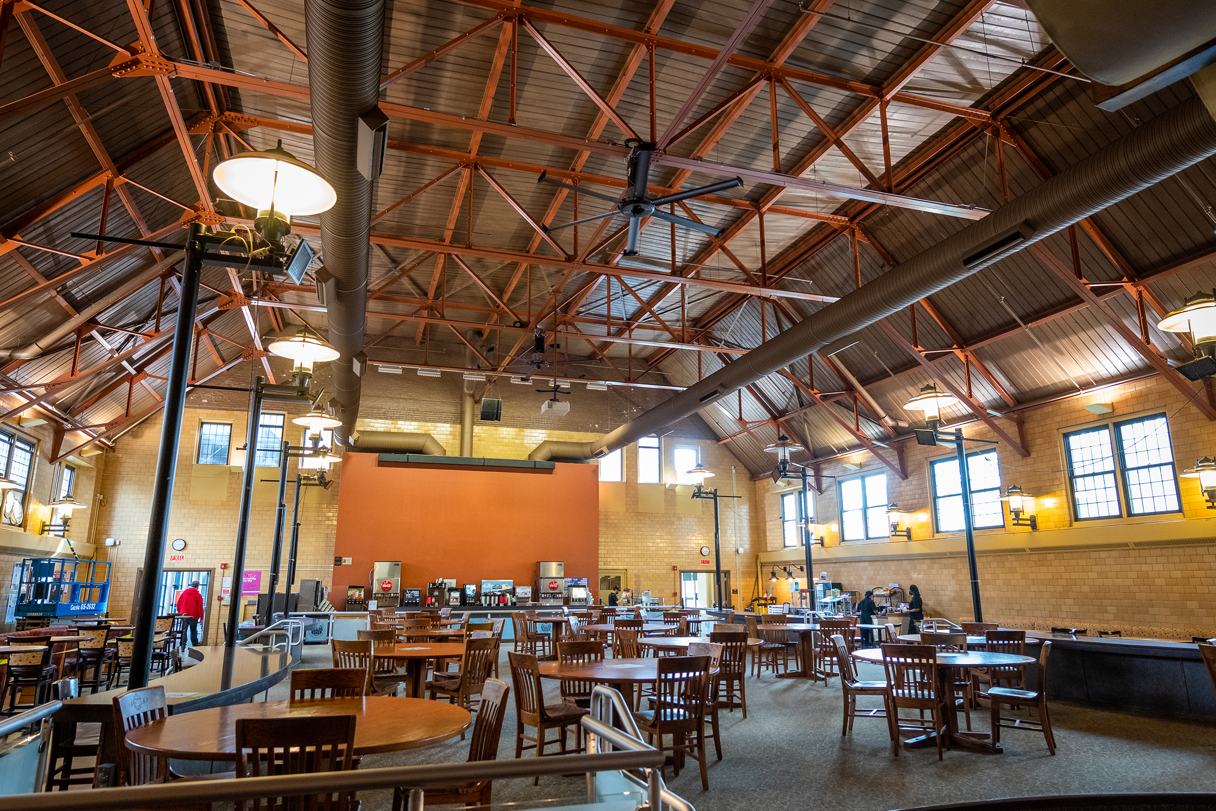 Higgins University Center - dining hall with big fans