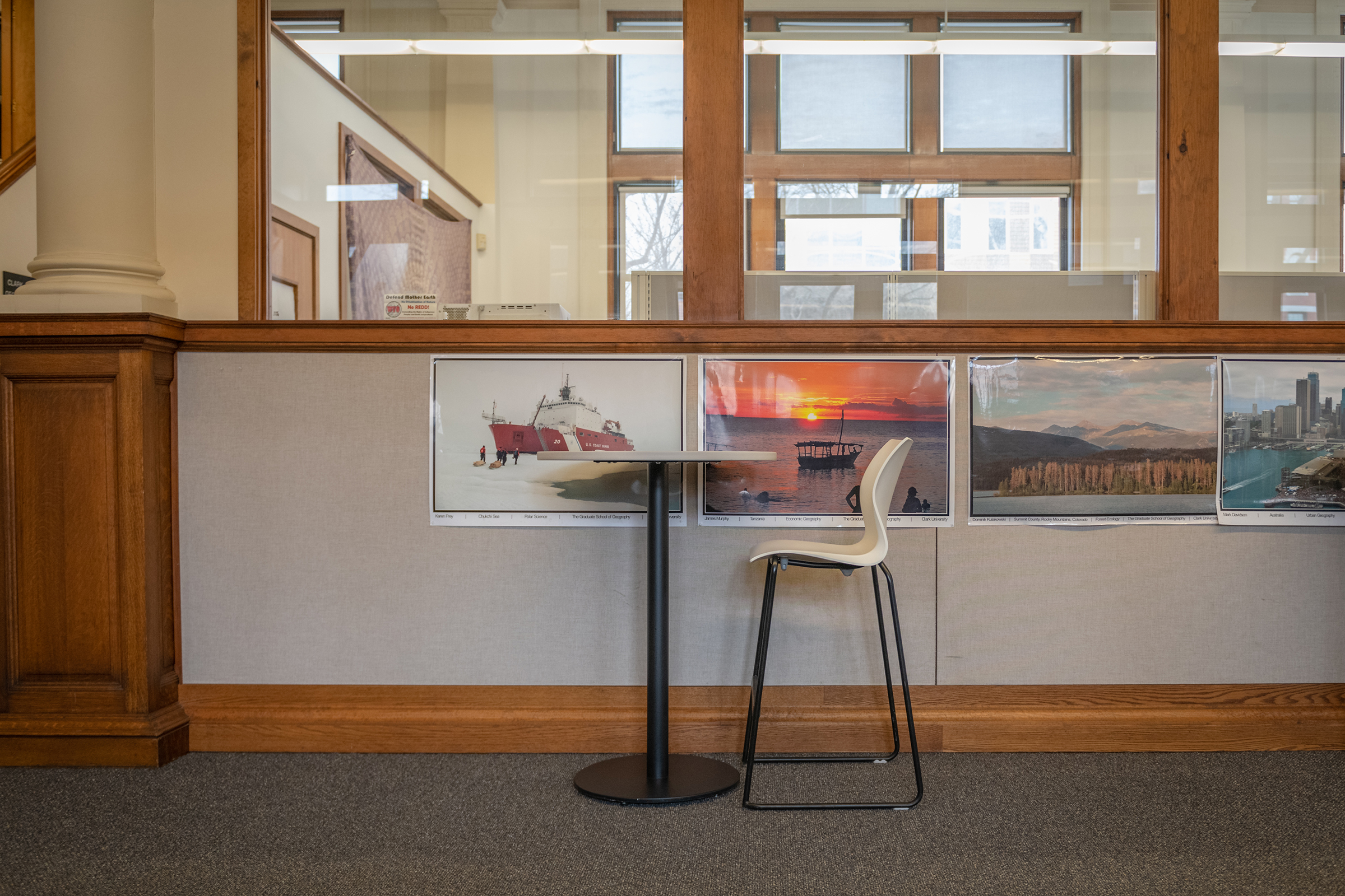 Geography Building - - table and chair in hallway