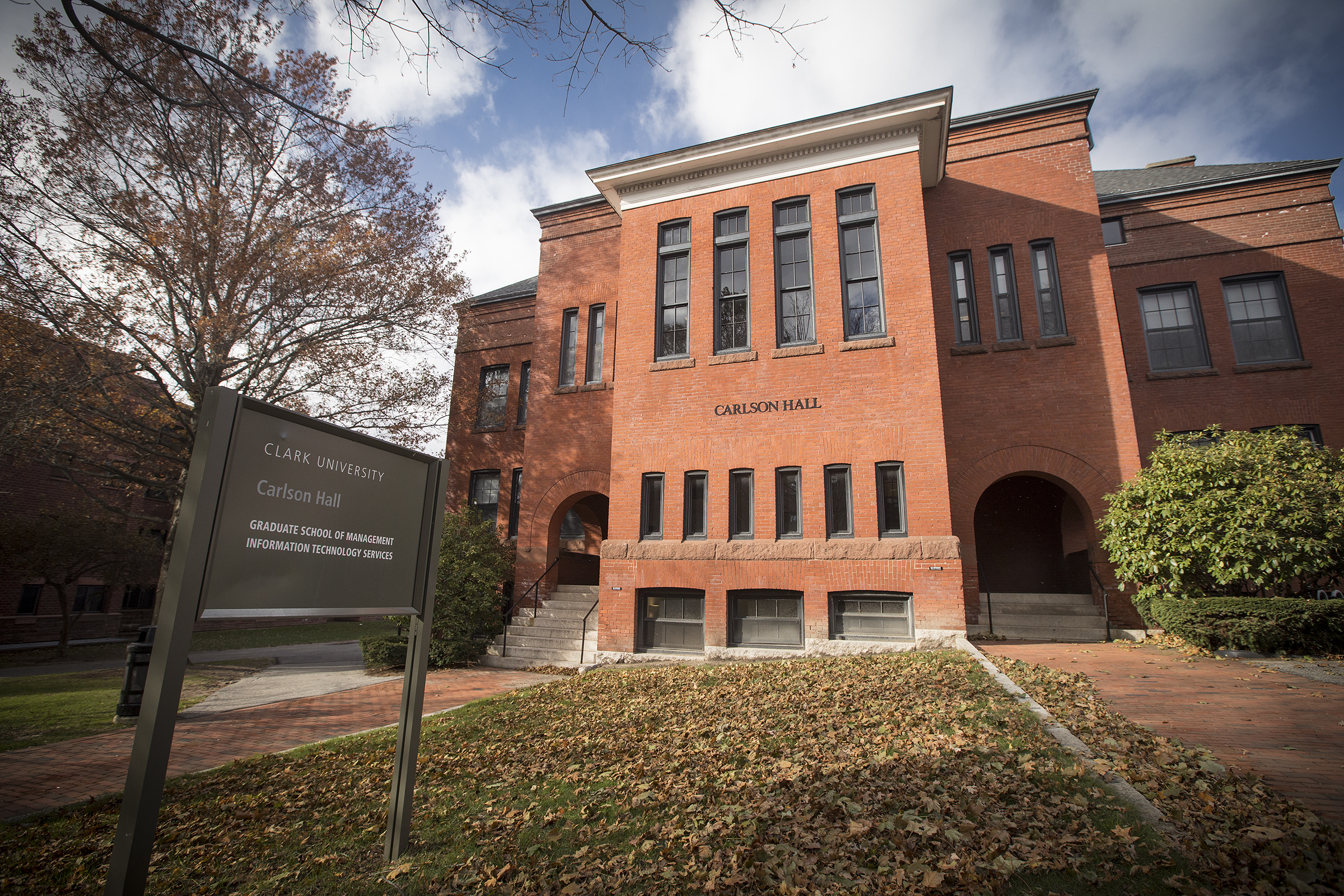 Carlson Hall with signage in front