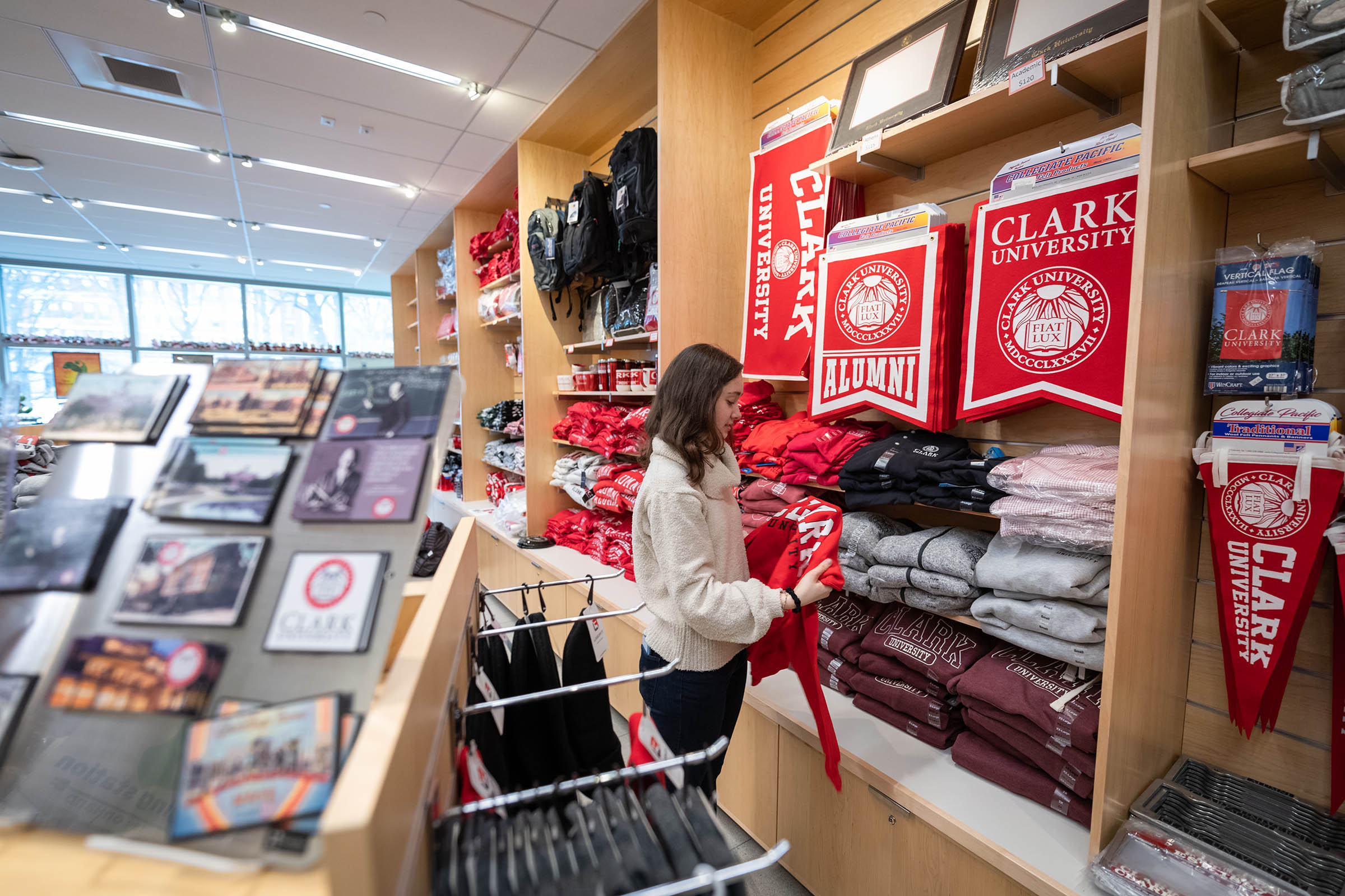 Campus store with shopper in it