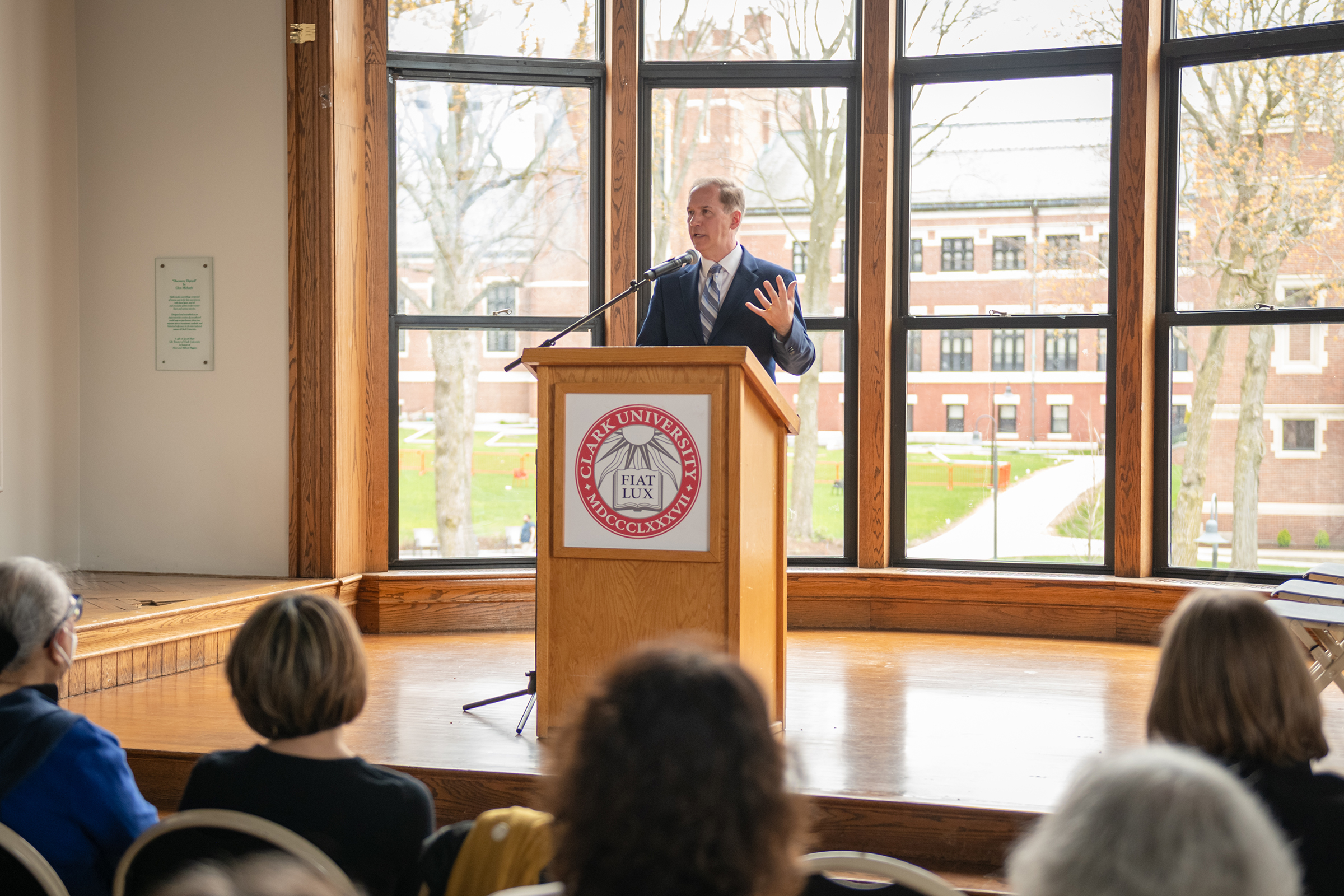 Tilton Hall - David Fithian speaking in front of staff