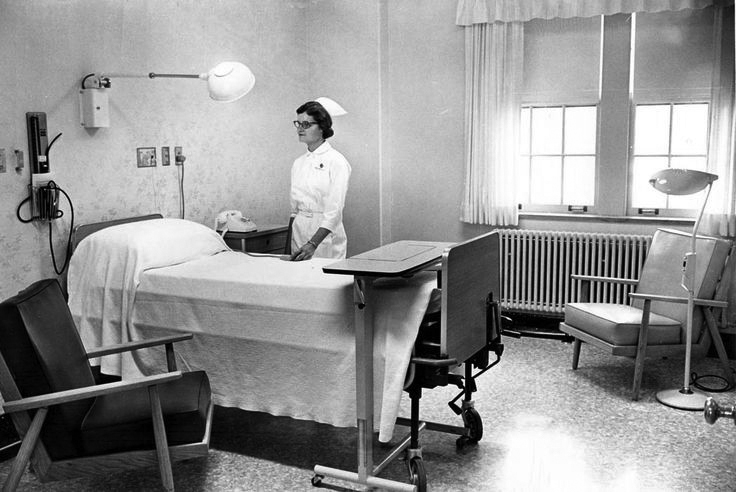 Nurse in 1940s hospital room