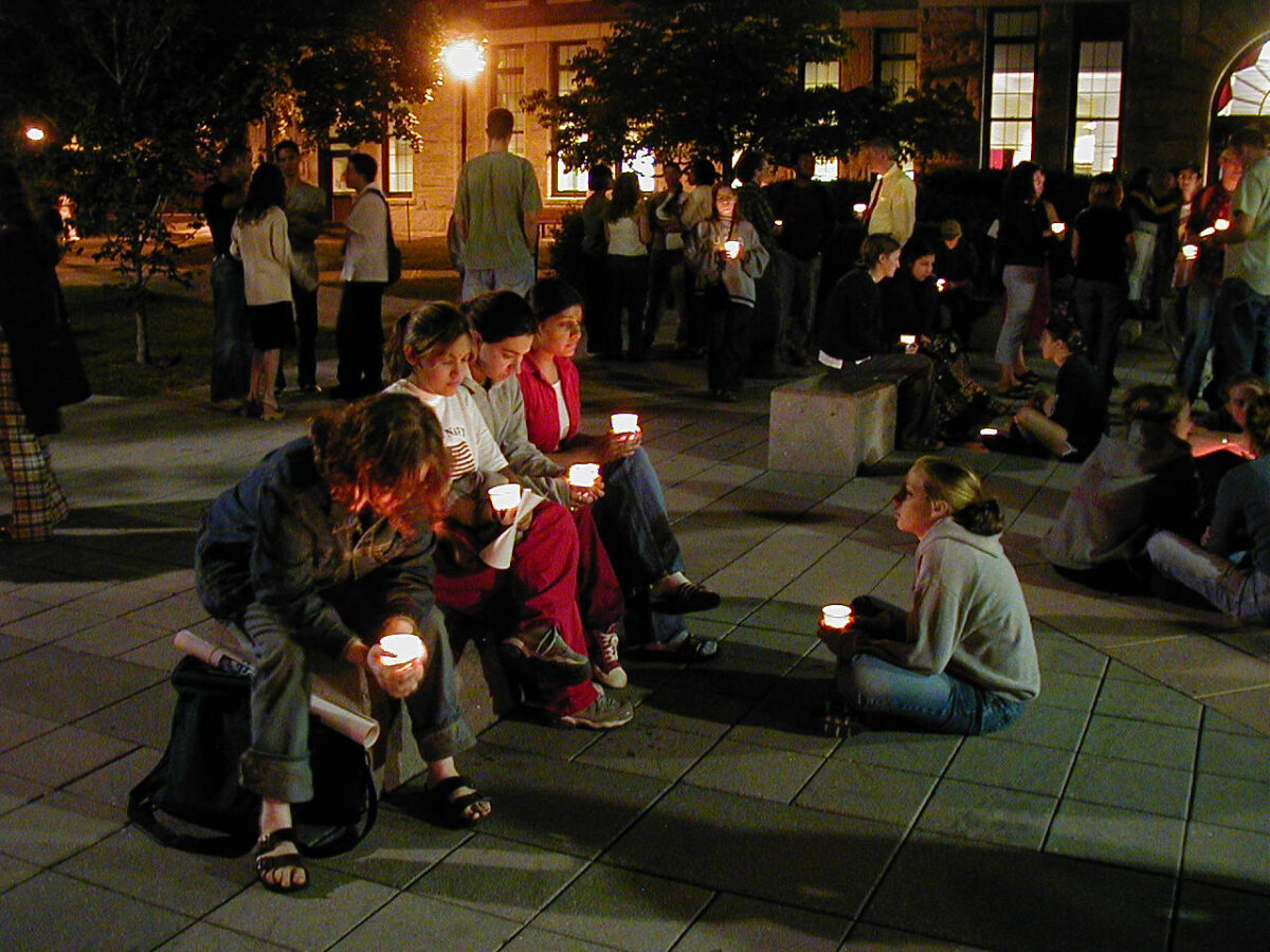 Students attend a candlelight vigil at Clark on Sept. 11, 2001