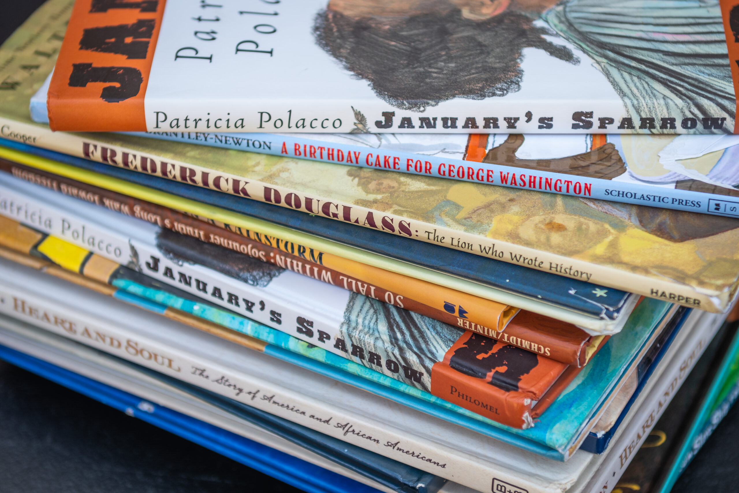 A stack of books about slavery