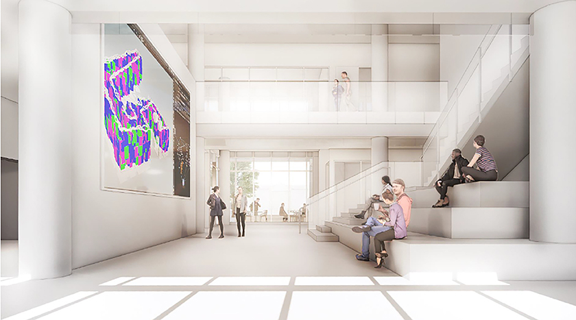 Architect's rendering of interior of Center for Media Arts, Computing, and Design