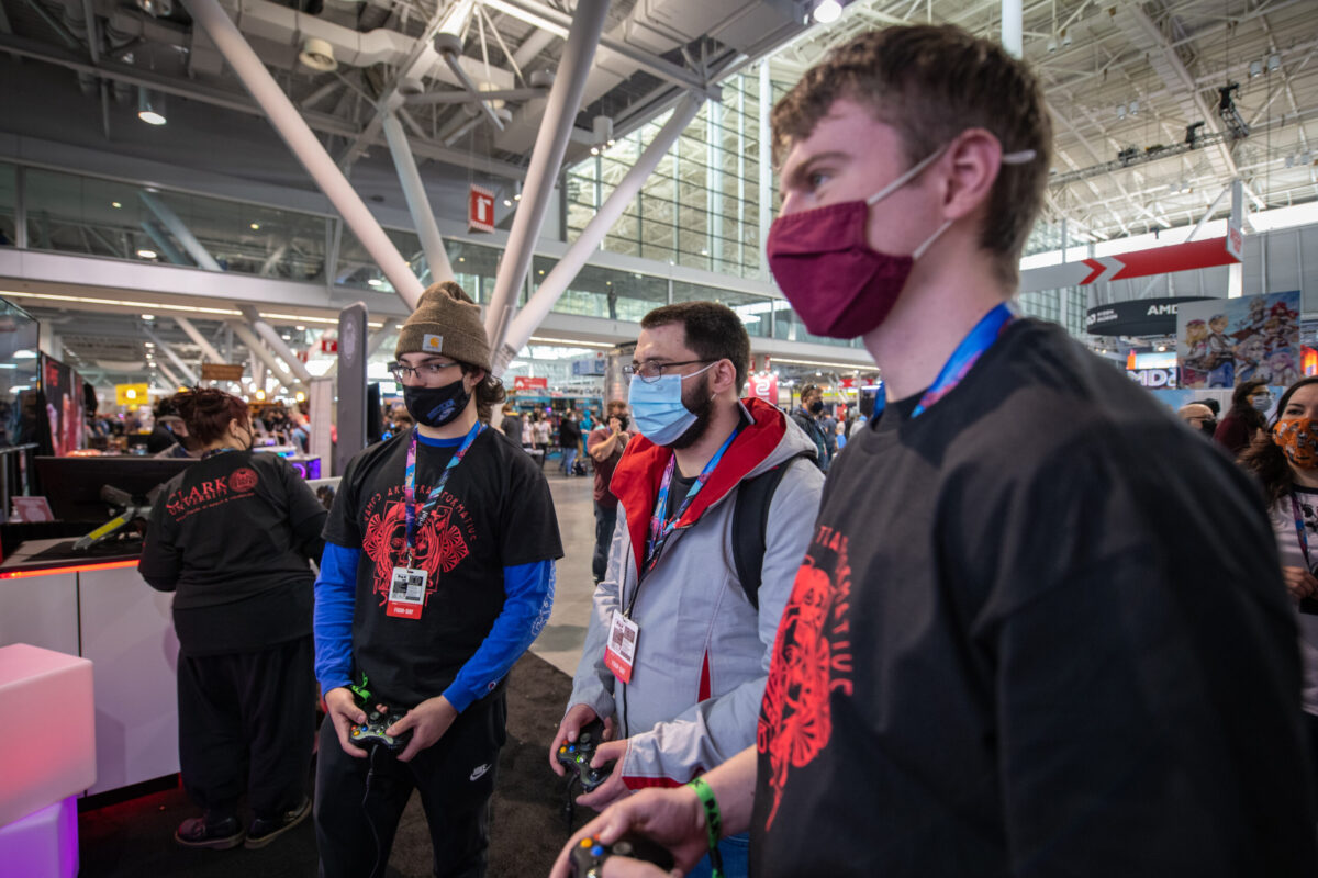 students playing video game