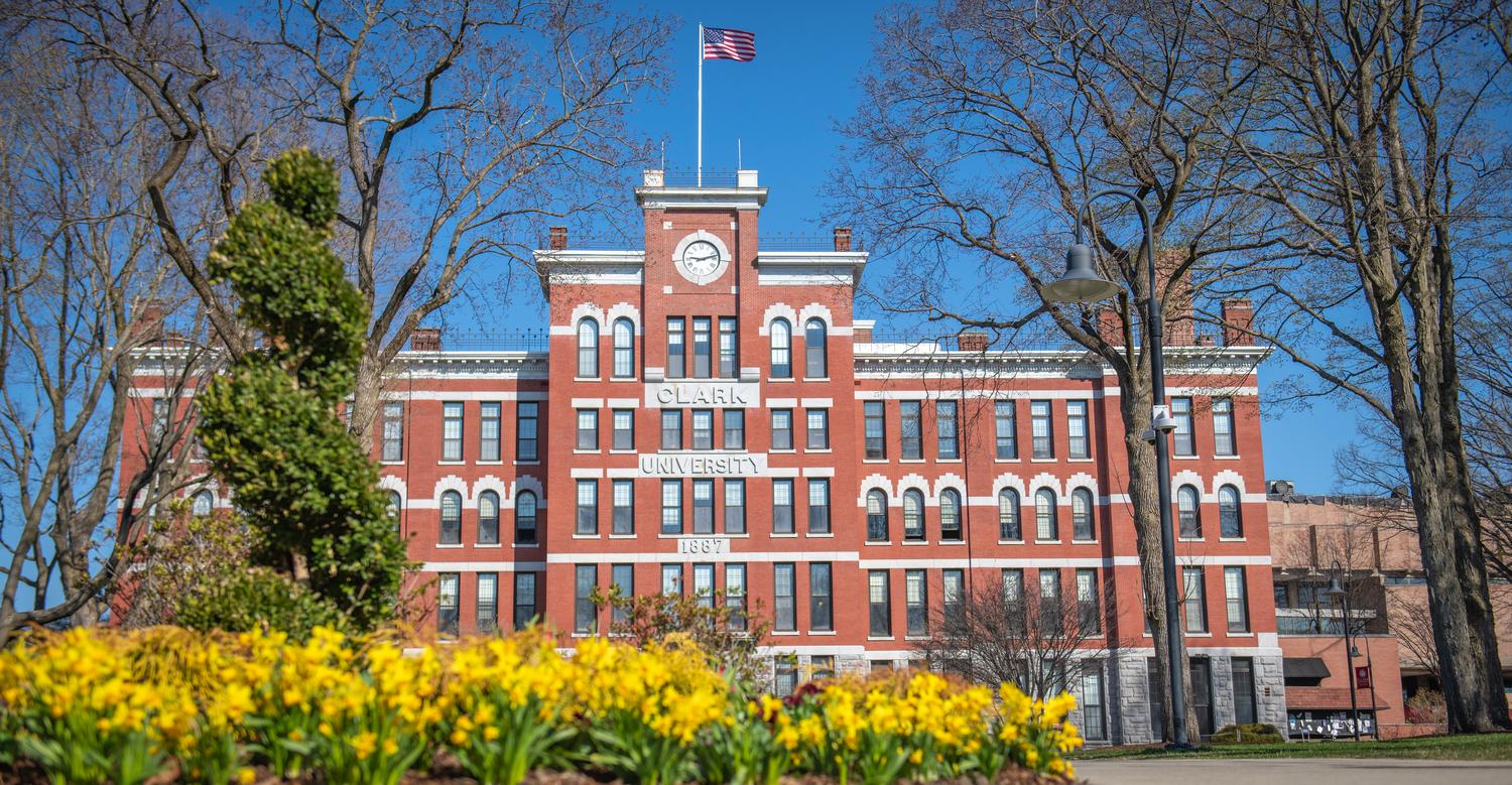 Spring flowers and Jonas Clark Hall