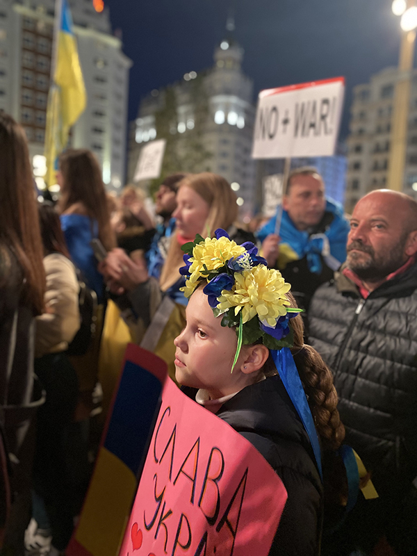 A 2023 protest in Madrid against Russia's invasion of Ukraine.