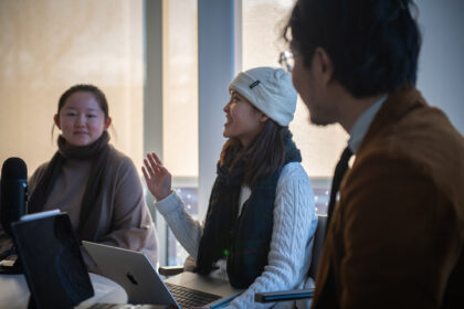 Curtis Chin and Dean Betsy Huang were joined by Clark students to record an episode of the "Challenge. Change." podcast.