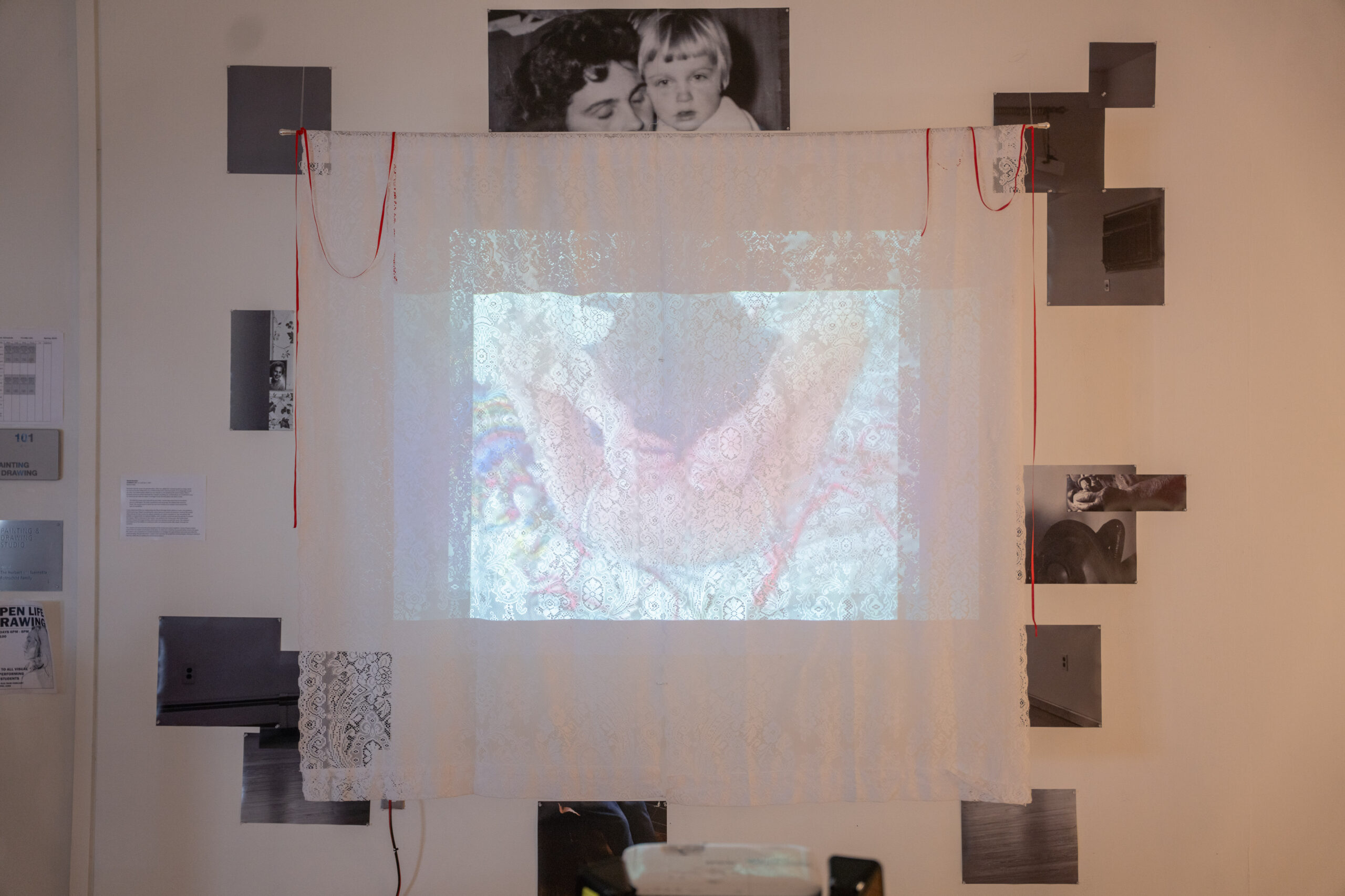 lace and film on wall