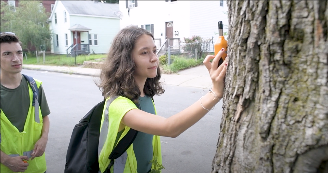 Apple Gould-Schultz '23 measures heat on a tree
