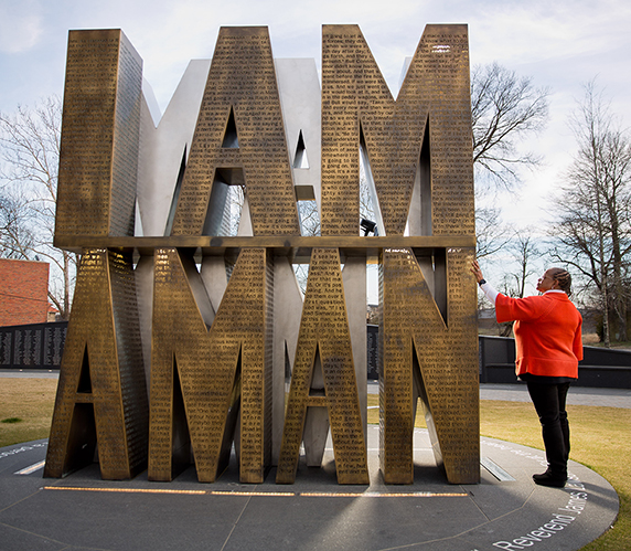 Carolyn Michael-Banks at the "I Am a Man" memorial in Memphis, Tennessee