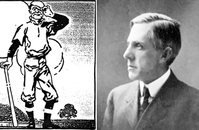 Illustration of Casey and the Bat with photo of writer Ernest Thayer