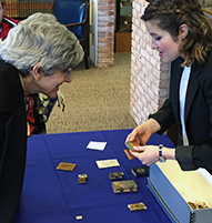 Dean of Research Nancy Budwig, left, and Anne Marie Goguen ’15