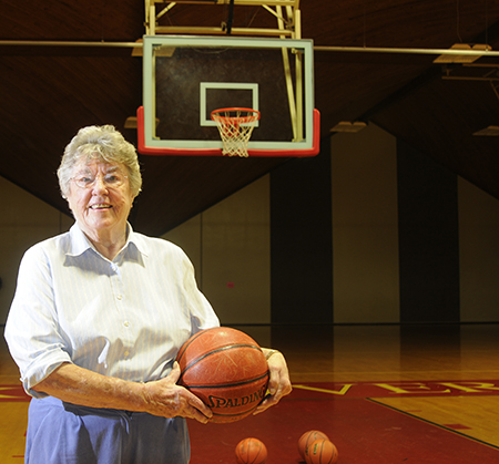Barbara Andersen '46 photographed in the Kneller Athletic Center gym in 2010.