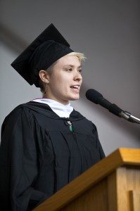 Emma Pierson presented the annual Senior Address