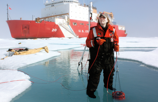 Student conducting field work in Antartica
