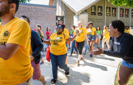 students walking in line