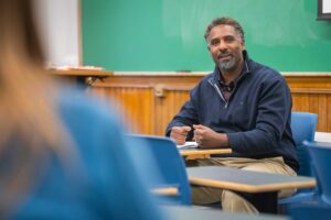 Professor Oussmane Power-Greene teaching the history of hip hop, an example of a class students might take in the concentration